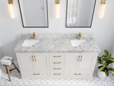 Boston 72 in. W x 22 in. D Double Sink Bathroom Vanity in Alabaster with 2 in Carrara Marble Countertop - Top View
