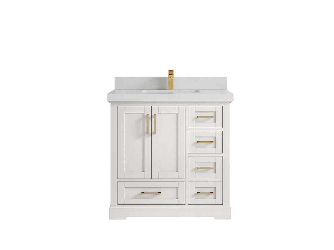 Boston 36 in. W x 22 in. D Single Sink Bathroom Vanity in Alabaster with 2 in Carrara Quartz Countertop