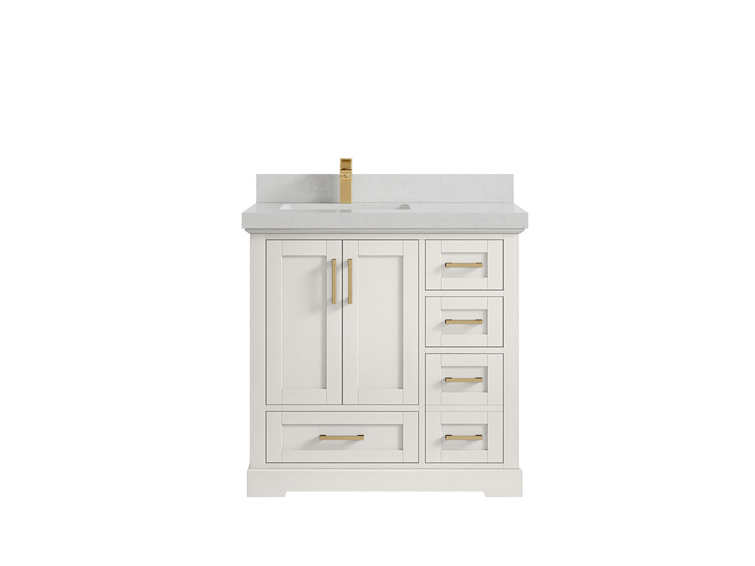 Boston 36 in. W x 22 in. D Single Sink Bathroom Vanity in Alabaster with 2 in Carrara Quartz Countertop