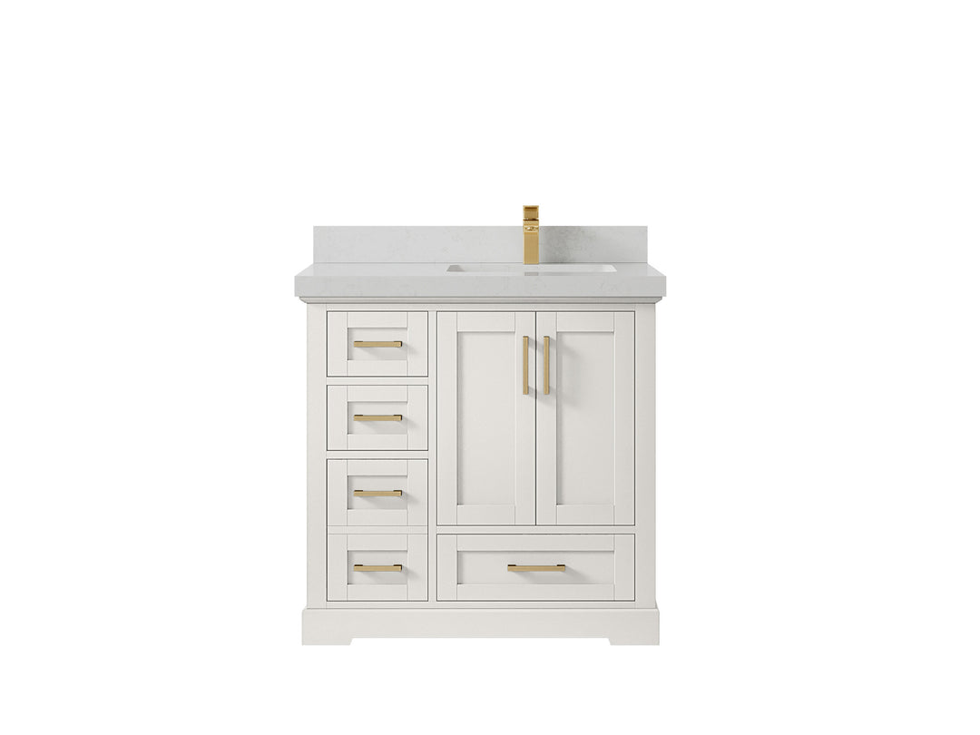 Boston 36 in. W x 22 in. D Single Sink Bathroom Vanity in Alabaster with 2 in Carrara Quartz Countertop