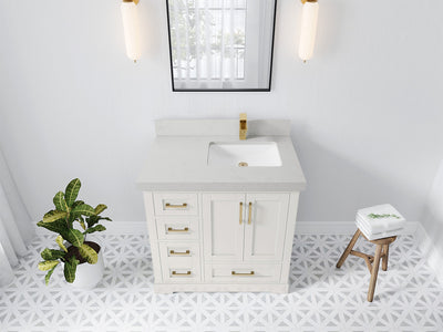 Boston 36 in. W x 22 in. D Single Sink Bathroom Vanity in Alabaster with 2 in Carrara Quartz Countertop - Top View