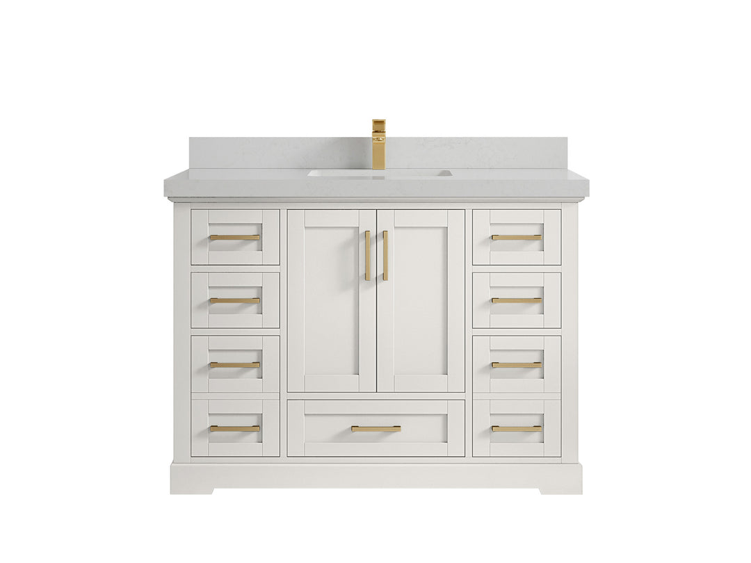 Boston 48 in. W x 22 in. D Single Sink Bathroom Vanity in Alabaster with 2 in Carrara Quartz Countertop