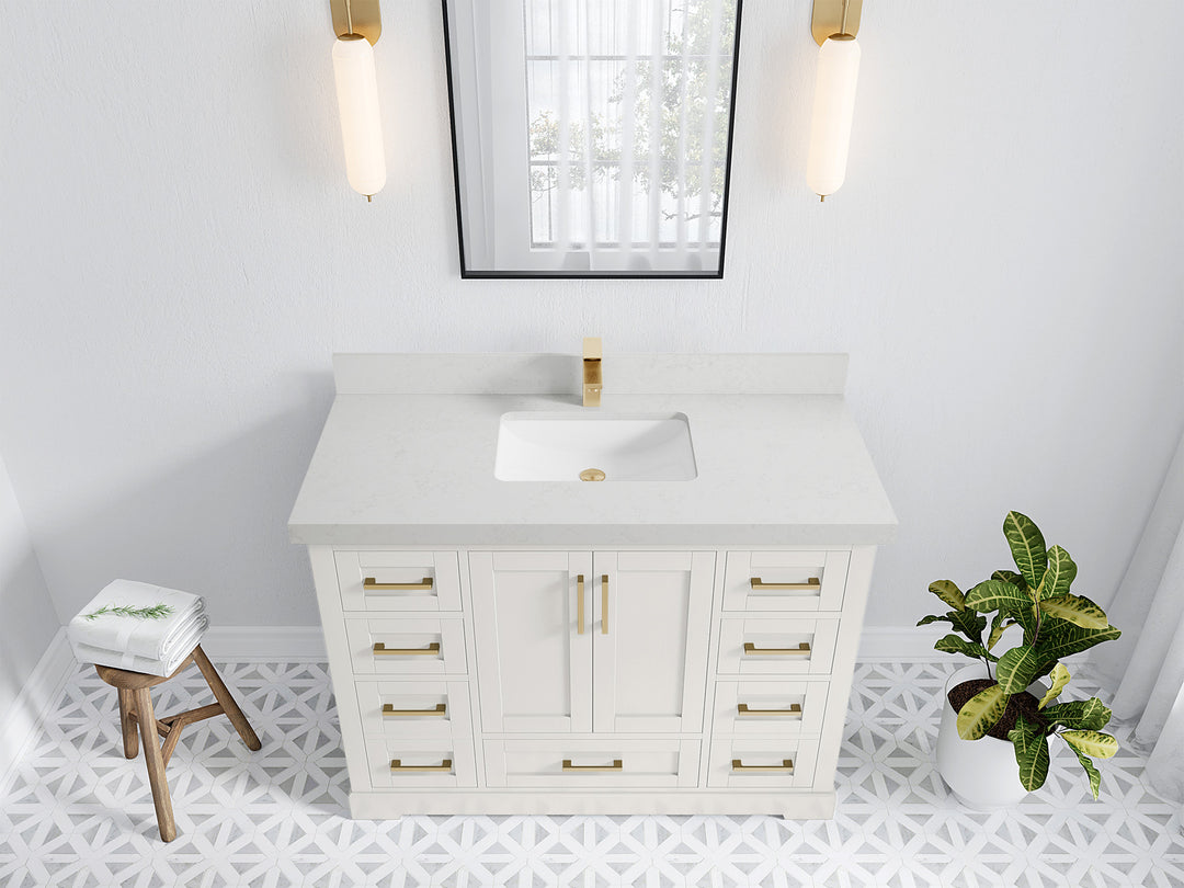 Boston 48 in. W x 22 in. D Single Sink Bathroom Vanity in Alabaster with 2 in Carrara Quartz Countertop - Top View