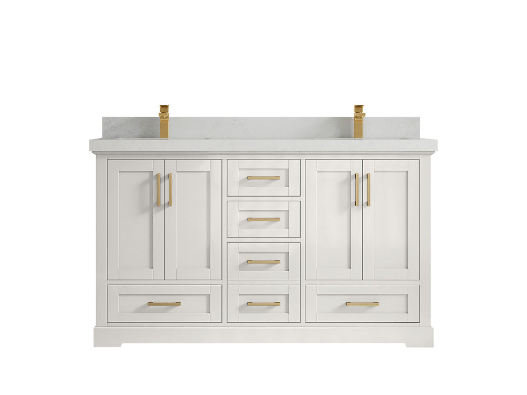 Boston 60 in. W x 22 in. D Double Sink Bathroom Vanity in Alabaster with 2 in Carrara Quartz Countertop