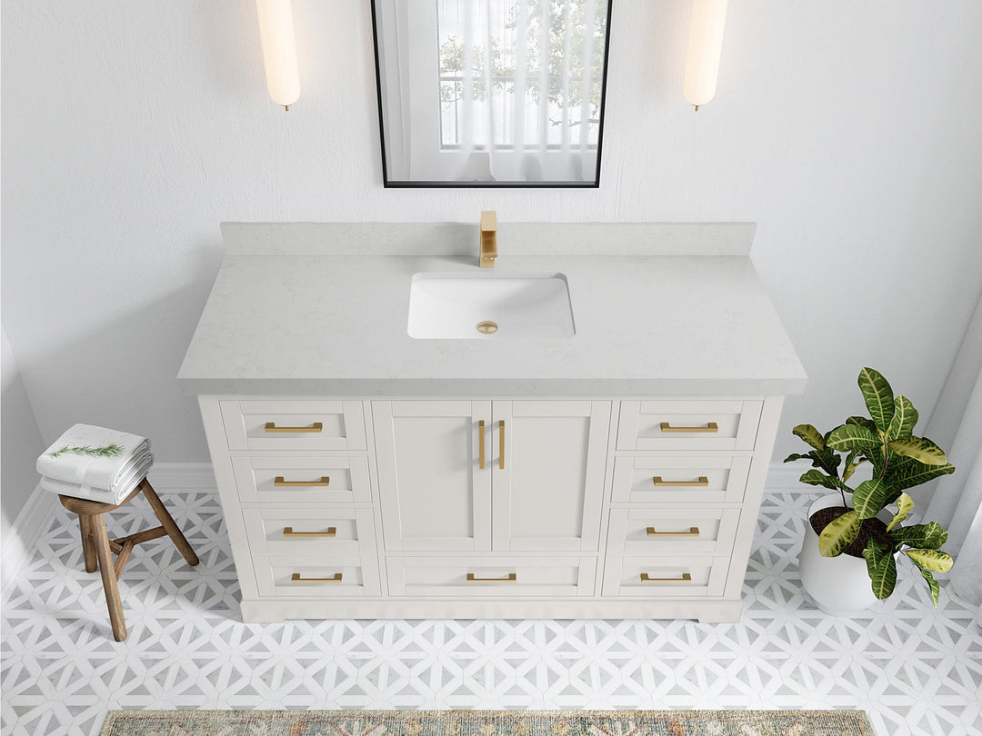 Boston 60 in. W x 22 in. D Single Sink Bathroom Vanity in Alabaster with 2 in Carrara Quartz Countertop - Top View