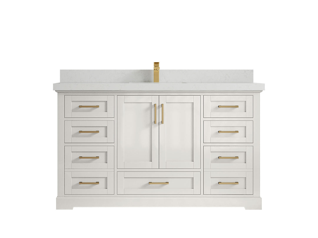 Boston 60 in. W x 22 in. D Single Sink Bathroom Vanity in Alabaster with 2 in Carrara Quartz Countertop