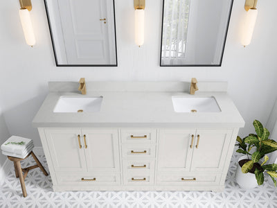 Boston 72 in. W x 22 in. D Double Sink Bathroom Vanity in Alabaster with 2 in Carrara Quartz Countertop - Top View