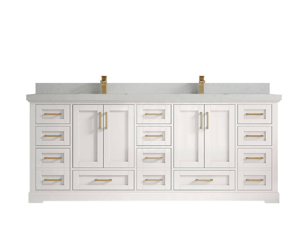 Boston 84 in. W x 22 in. D Double Sink Bathroom Vanity in Alabaster with 2 in Carrara Quartz Countertop