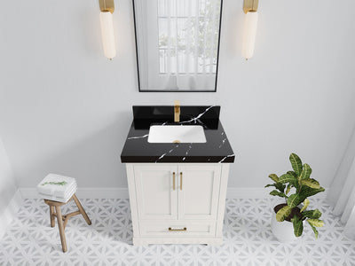 Boston 30 in. W x 22 in. D Single Sink Bathroom Vanity in Alabaster with 2 in Calacatta Black Quartz Countertop - Top View