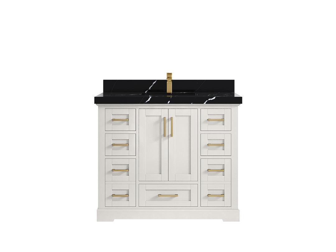 Boston 42 in. W x 22 in. D Single Sink Bathroom Vanity in Alabaster with 2 in Calacatta Black Countertop