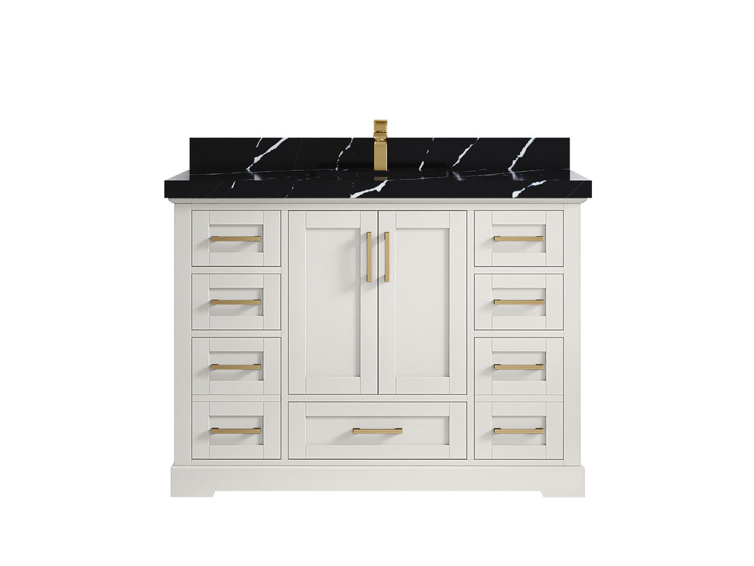 Boston 48 in. W x 22 in. D Single Sink Bathroom Vanity in Alabaster with 2 in Calacatta Black Countertop