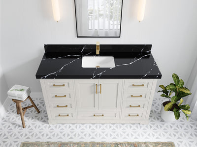 Boston 60 in. W x 22 in. D Single Sink Bathroom Vanity in Alabaster with 2 in Calacatta Black Quartz Countertop - Top View