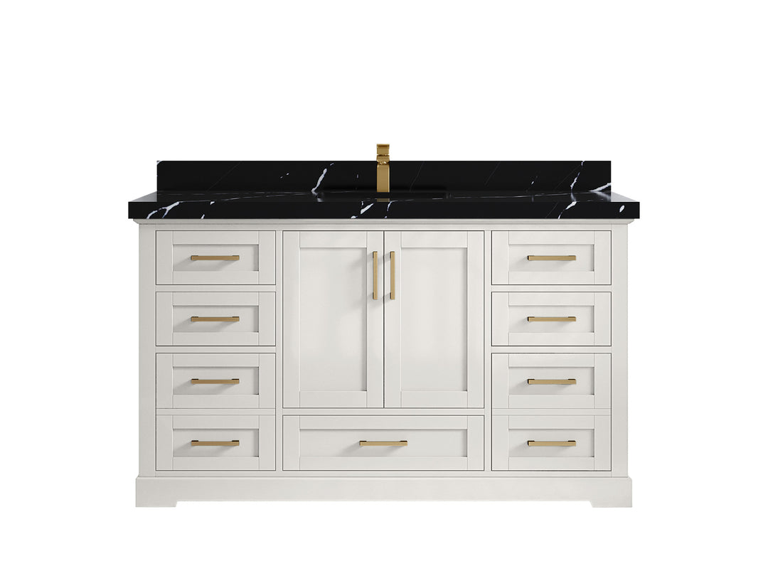 Boston 60 in. W x 22 in. D Single Sink Bathroom Vanity in Alabaster with 2 in Calacatta Black Countertop