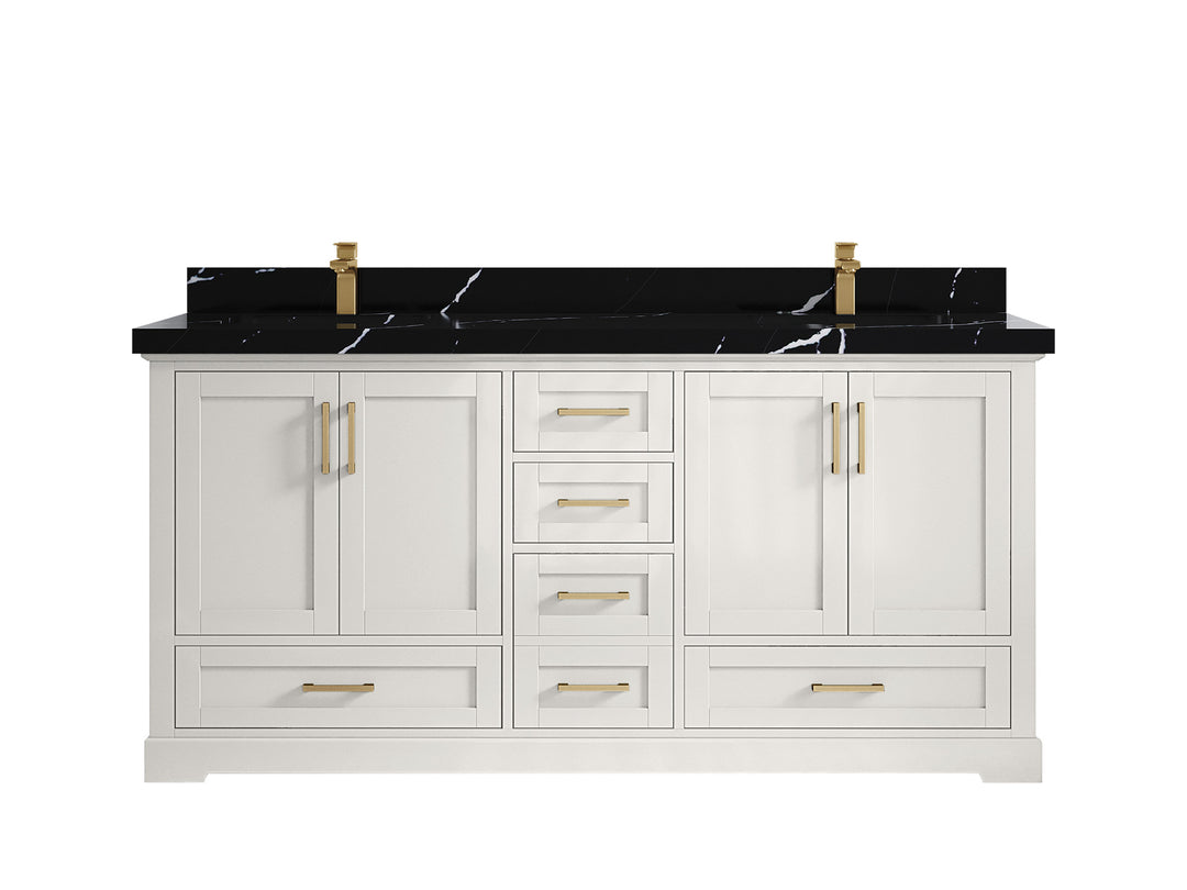 Boston 72 in. W x 22 in. D Double Sink Bathroom Vanity in Alabaster with 2 in Calacatta Black Countertop