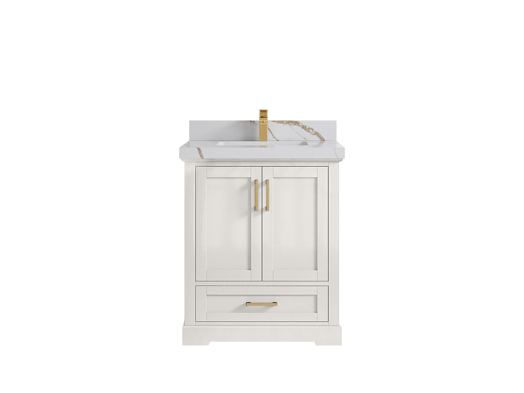 Boston 30 in. W x 22 in. D Single Sink Bathroom Vanity in Alabaster with 2 in Calacatta Gold Countertop