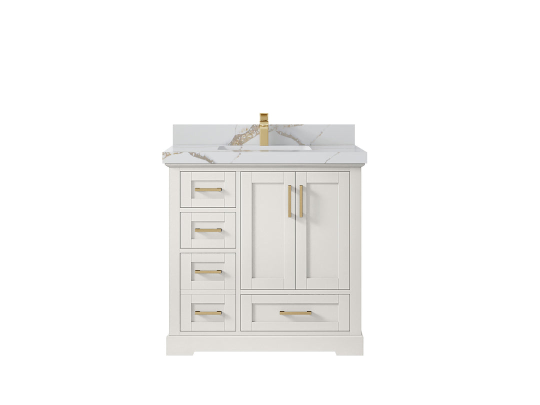 Boston 36 in. W x 22 in. D Single Sink Bathroom Vanity in Alabaster with 2 in Calacatta Gold Countertop