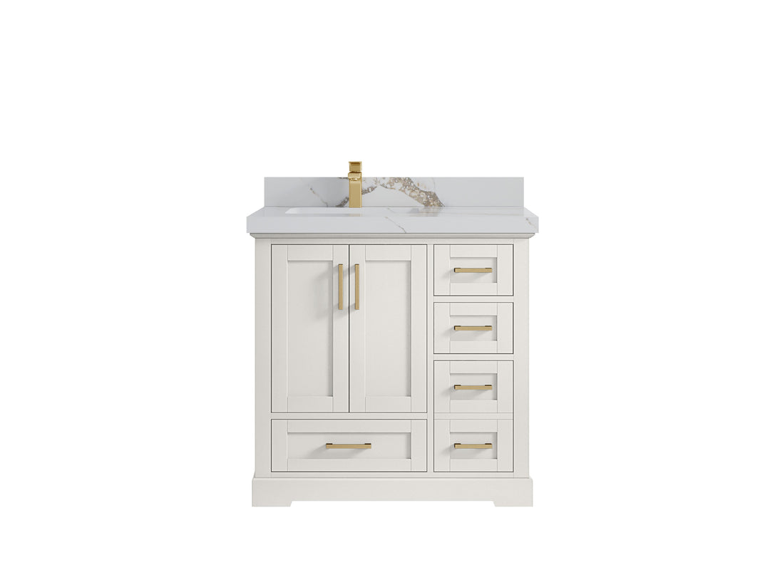 Boston 36 in. W x 22 in. D Single Sink Bathroom Vanity in Alabaster with 2 in Calacatta Gold Countertop