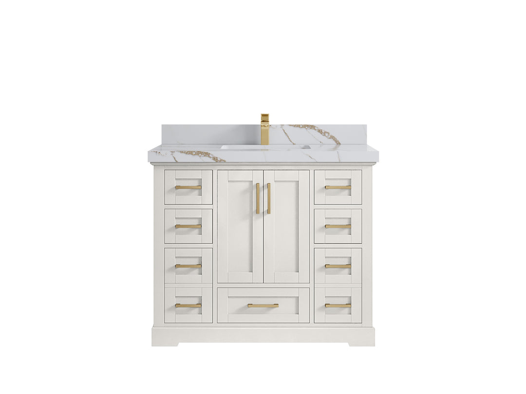 Boston 42 in. W x 22 in. D Single Sink Bathroom Vanity in Alabaster with 2 in Calacatta Gold Countertop