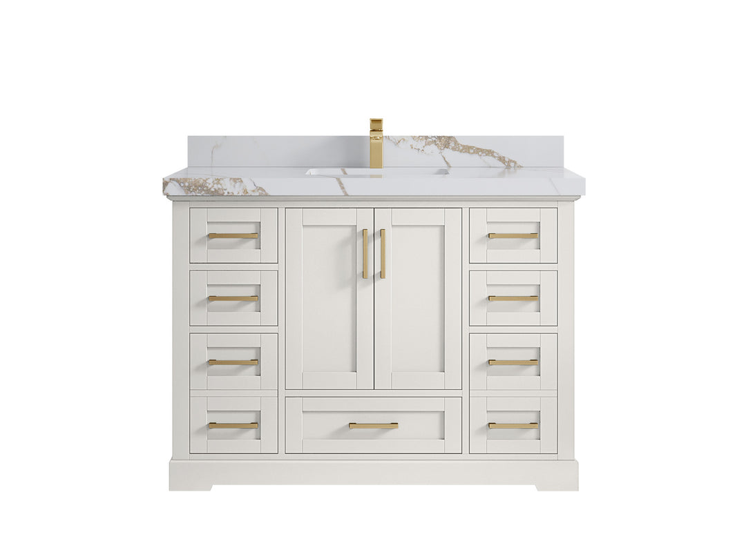 Boston 48 in. W x 22 in. D Single Sink Bathroom Vanity in Alabaster with 2 in Calacatta Gold Countertop