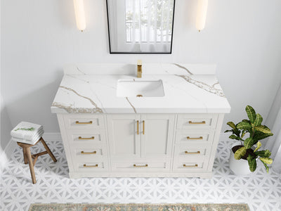 Boston 60 in. W x 22 in. D Single Sink Bathroom Vanity in Alabaster with 2 in Calacatta Gold Quartz Countertop - Top View