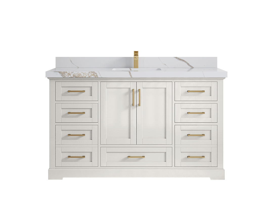 Boston 60 in. W x 22 in. D Single Sink Bathroom Vanity in Alabaster with 2 in Calacatta Gold Countertop