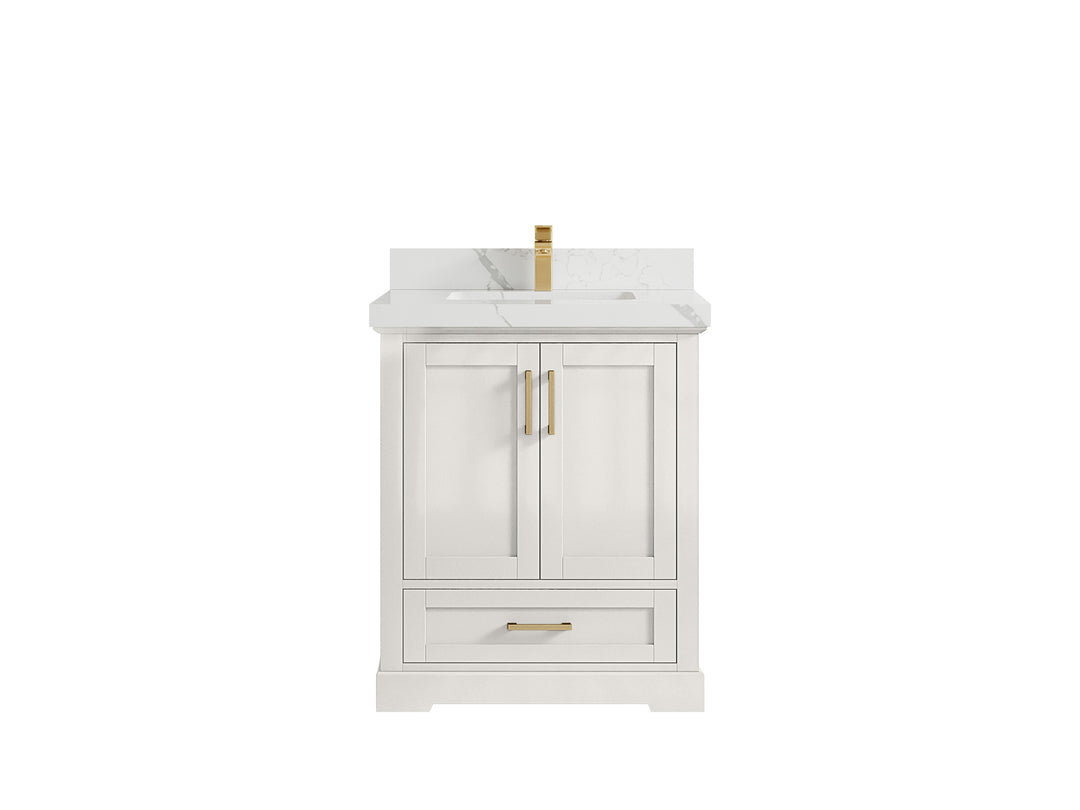 Boston 30 in. W x 22 in. D Single Sink Bathroom Vanity in Alabaster with 2 in Calacatta Laza Countertop