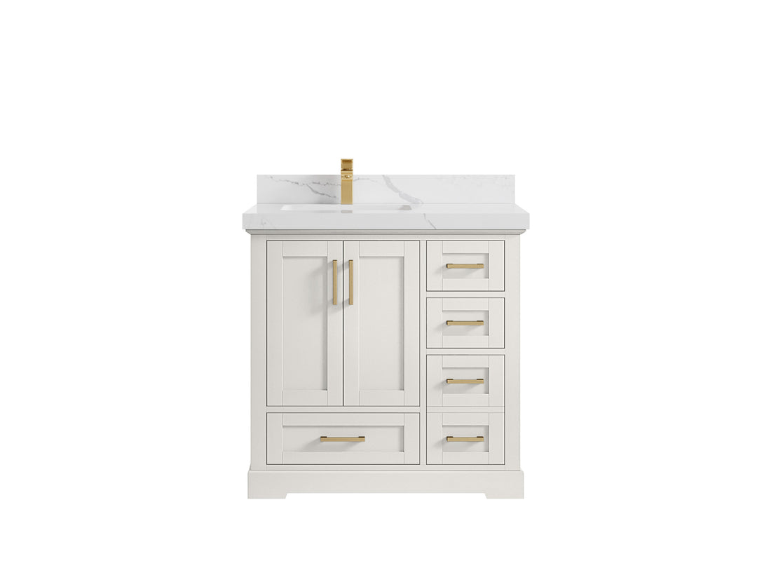 Boston 36 in. W x 22 in. D Single Sink Bathroom Vanity in Alabaster with 2 in Calacatta Laza Countertop