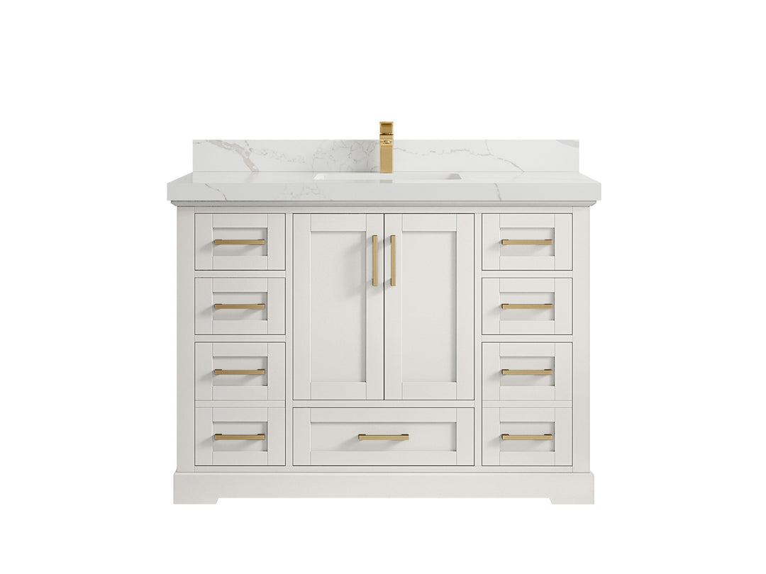 Boston 48 in. W x 22 in. D Single Sink Bathroom Vanity in Alabaster with 2 in Calacatta Laza Countertop