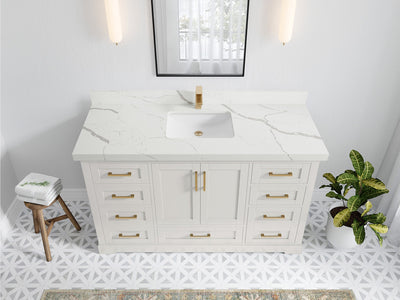 Boston 60 in. W x 22 in. D Single Sink Bathroom Vanity in Alabaster with 2 in Calacatta Laza Quartz Countertop - Top View