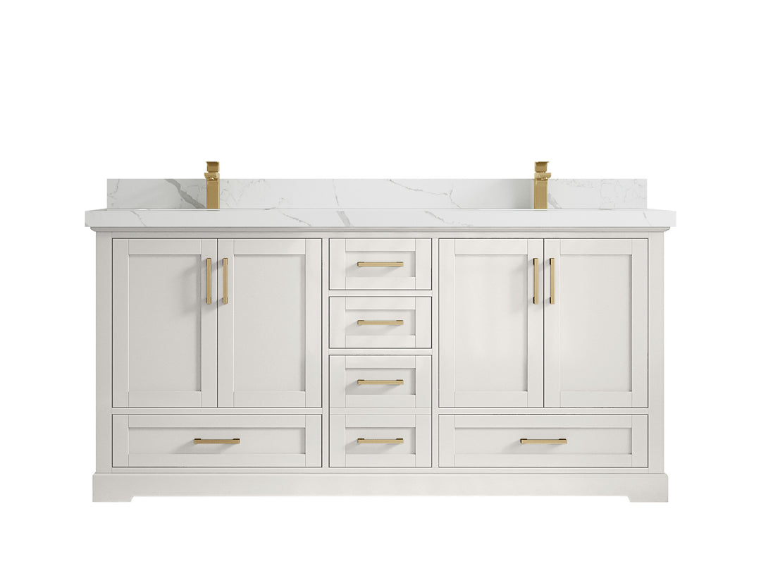 Boston 72 in. W x 22 in. D Double Sink Bathroom Vanity in Alabaster with 2 in Calacatta Laza Countertop