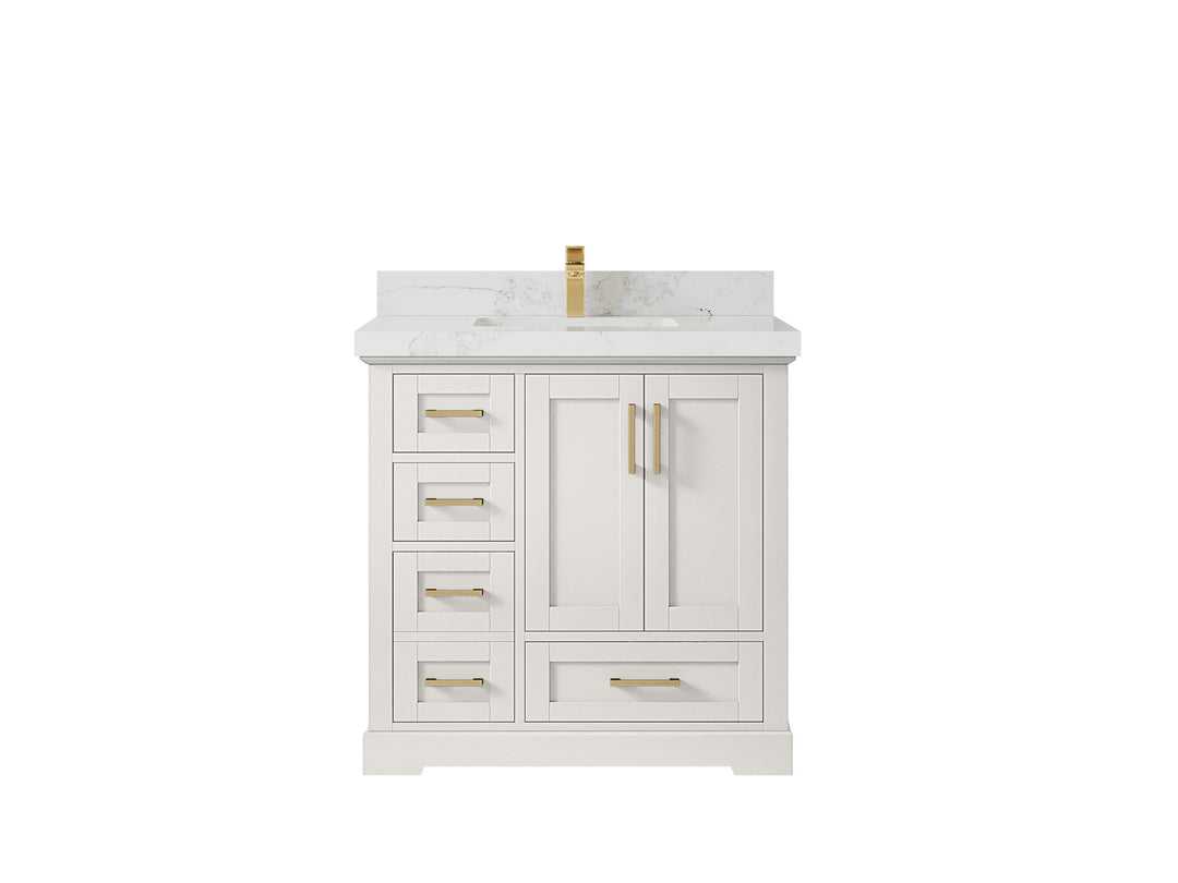 Boston 36 in. W x 22 in. D Single Sink Bathroom Vanity in Alabaster with 2 in Calacatta Nuvo Countertop