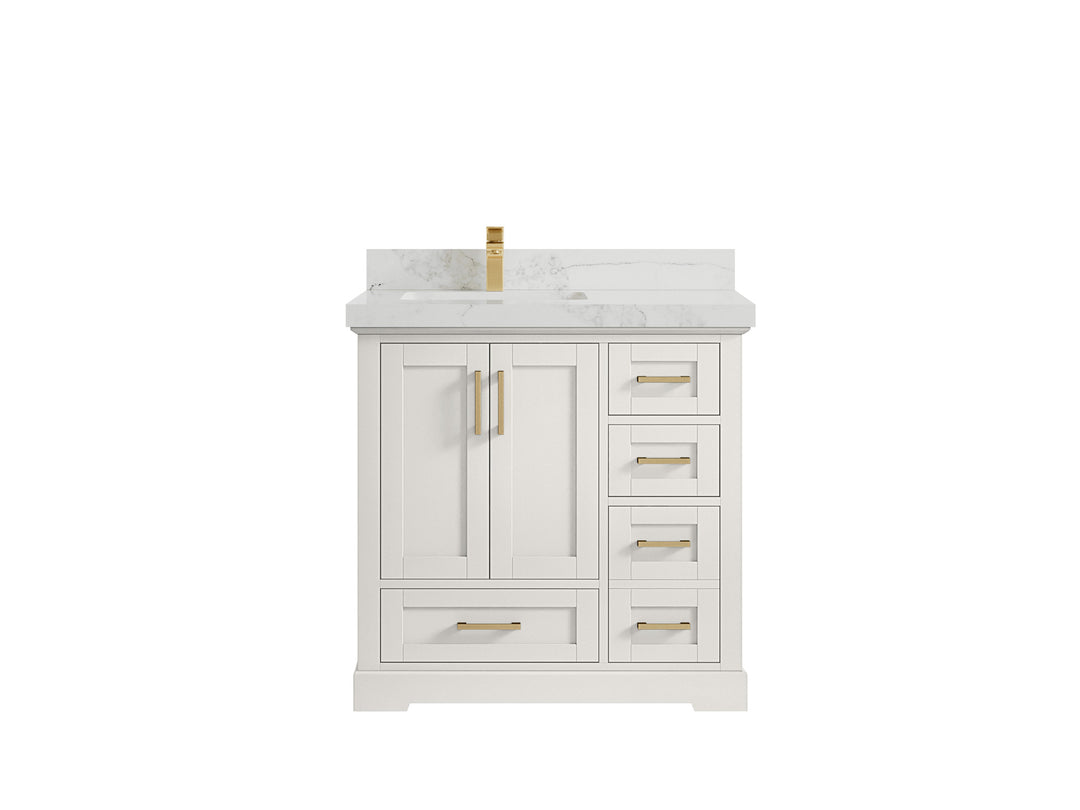 Boston 36 in. W x 22 in. D Single Sink Bathroom Vanity in Alabaster with 2 in Calacatta Nuvo Countertop