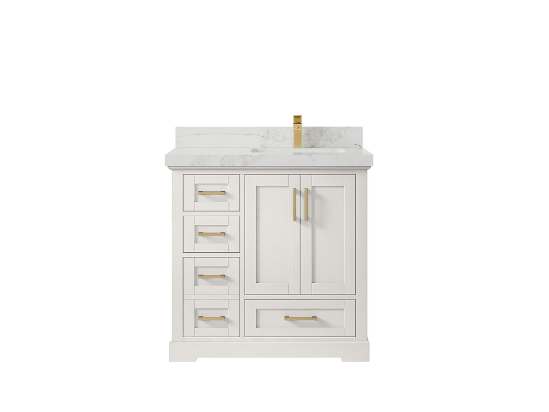 Boston 36 in. W x 22 in. D Single Sink Bathroom Vanity in Alabaster with 2 in Calacatta Nuvo Countertop