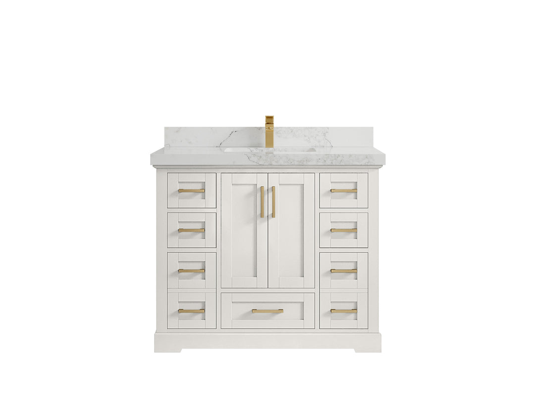 Boston 42 in. W x 22 in. D Single Sink Bathroom Vanity in Alabaster with 2 in Calacatta Nuvo Countertop