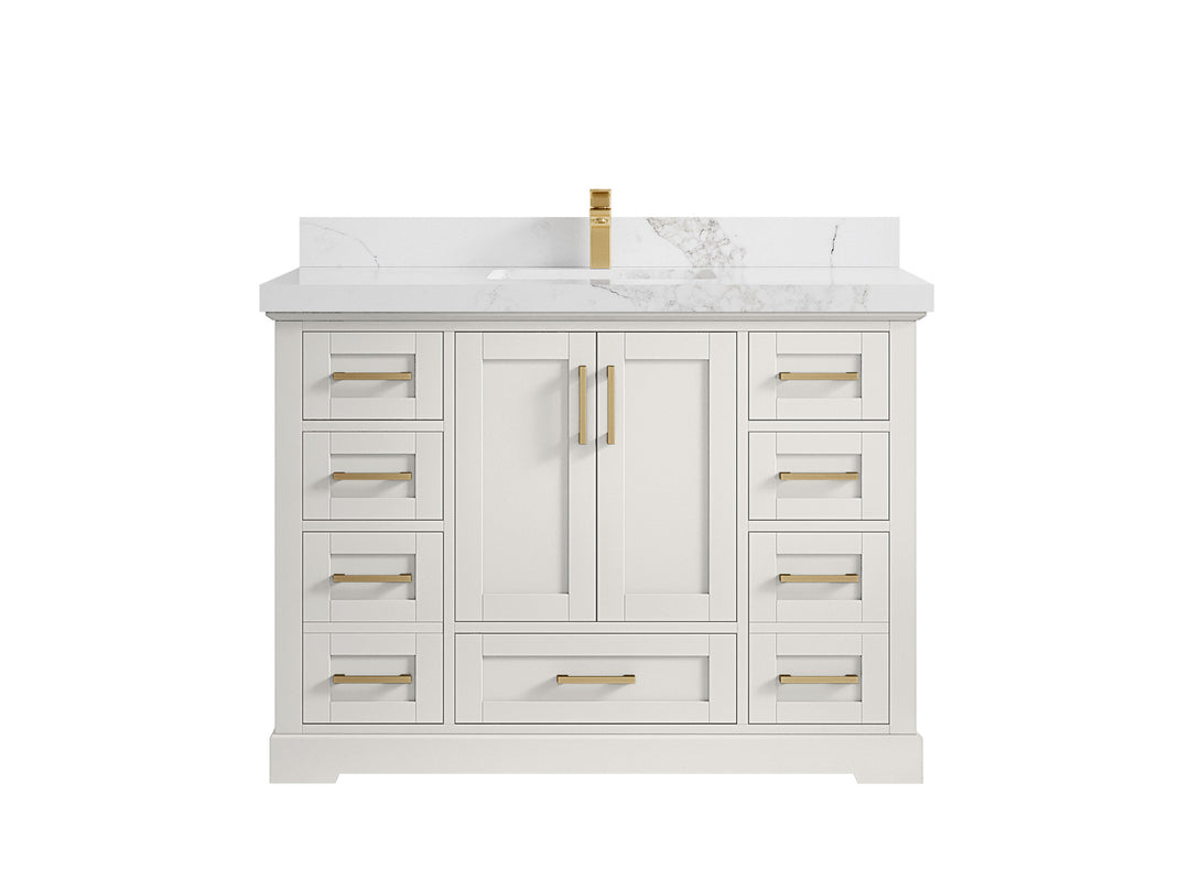Boston 48 in. W x 22 in. D Single Sink Bathroom Vanity in Alabaster with 2 in Calacatta Nuvo Countertop