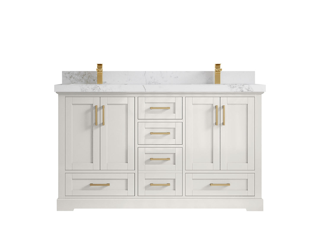 Boston 60 in. W x 22 in. D Double Sink Bathroom Vanity in Alabaster with 2 in Calacatta Nuvo Countertop