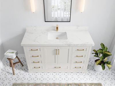 Boston 60 in. W x 22 in. D Single Sink Bathroom Vanity in Alabaster with 2 in Calacatta Nuvo Quartz Countertop - Top View