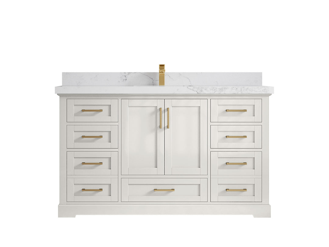 Boston 60 in. W x 22 in. D Single Sink Bathroom Vanity in Alabaster with 2 in Calacatta Nuvo Countertop