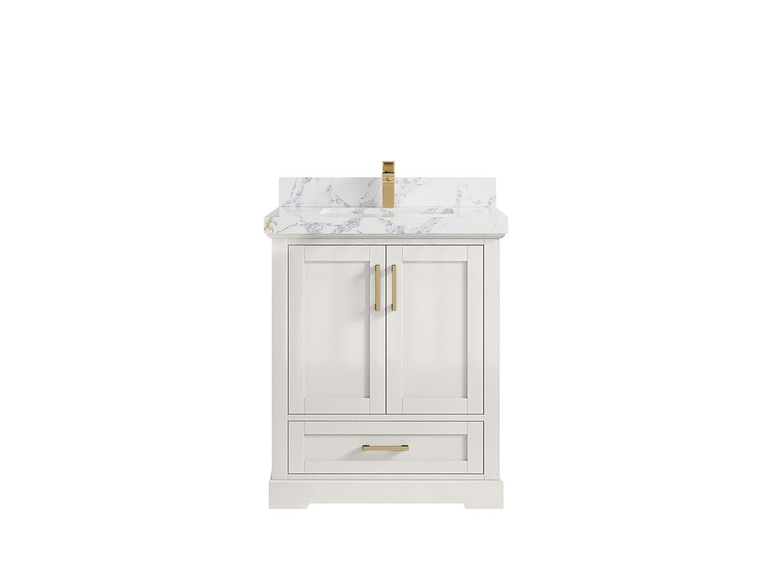 Boston 30 in. W x 22 in. D Single Sink Bathroom Vanity in Alabaster with 2 in Calacatta Poanazzo Countertop