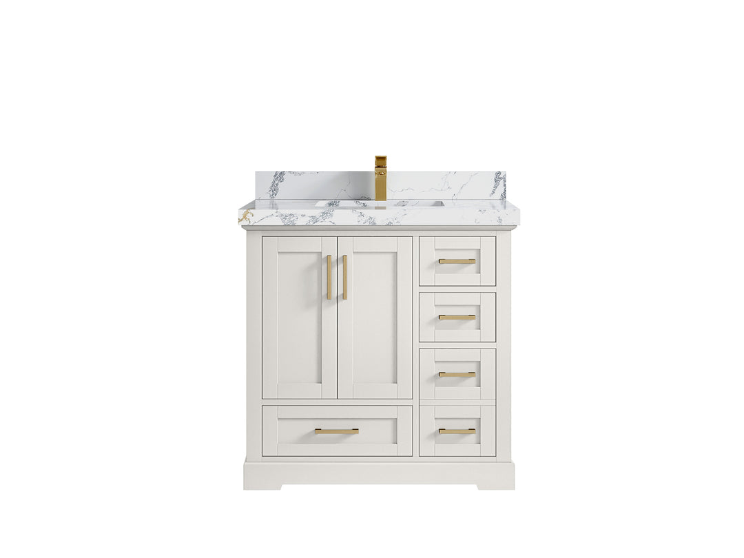 Boston 36 in. W x 22 in. D Single Sink Bathroom Vanity in Alabaster with 2 in Calacatta Poanazzo Countertop