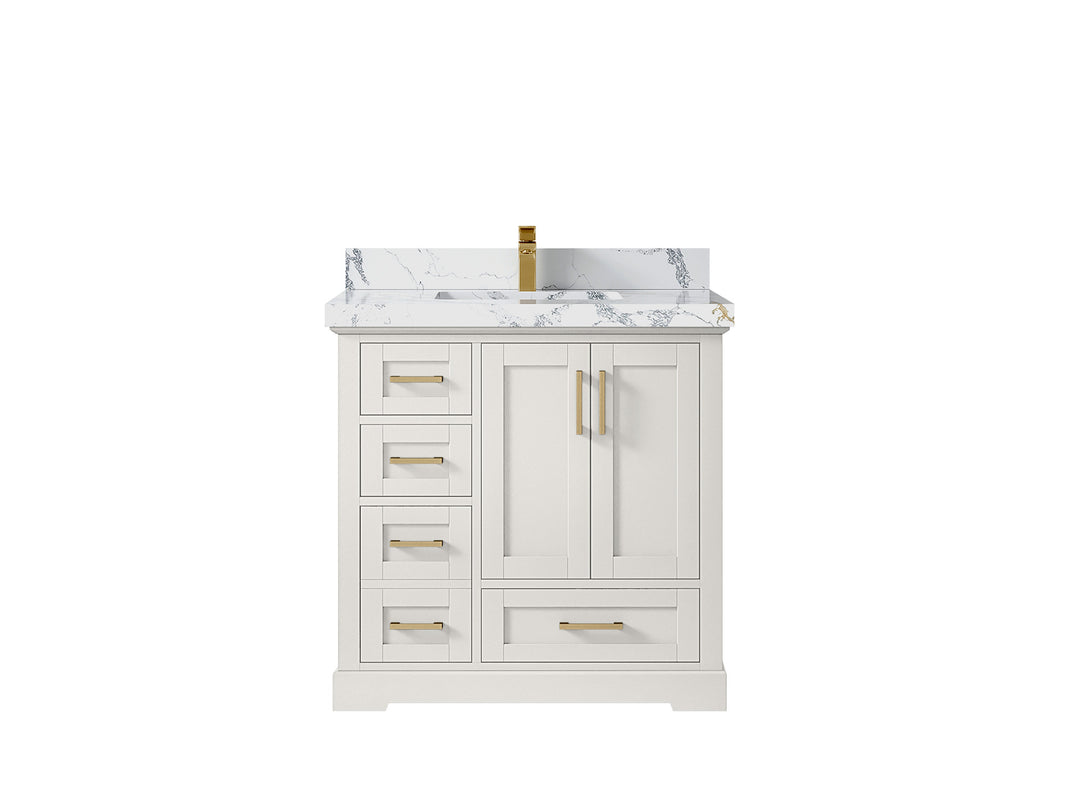 Boston 36 in. W x 22 in. D Single Sink Bathroom Vanity in Alabaster with 2 in Calacatta Poanazzo Countertop