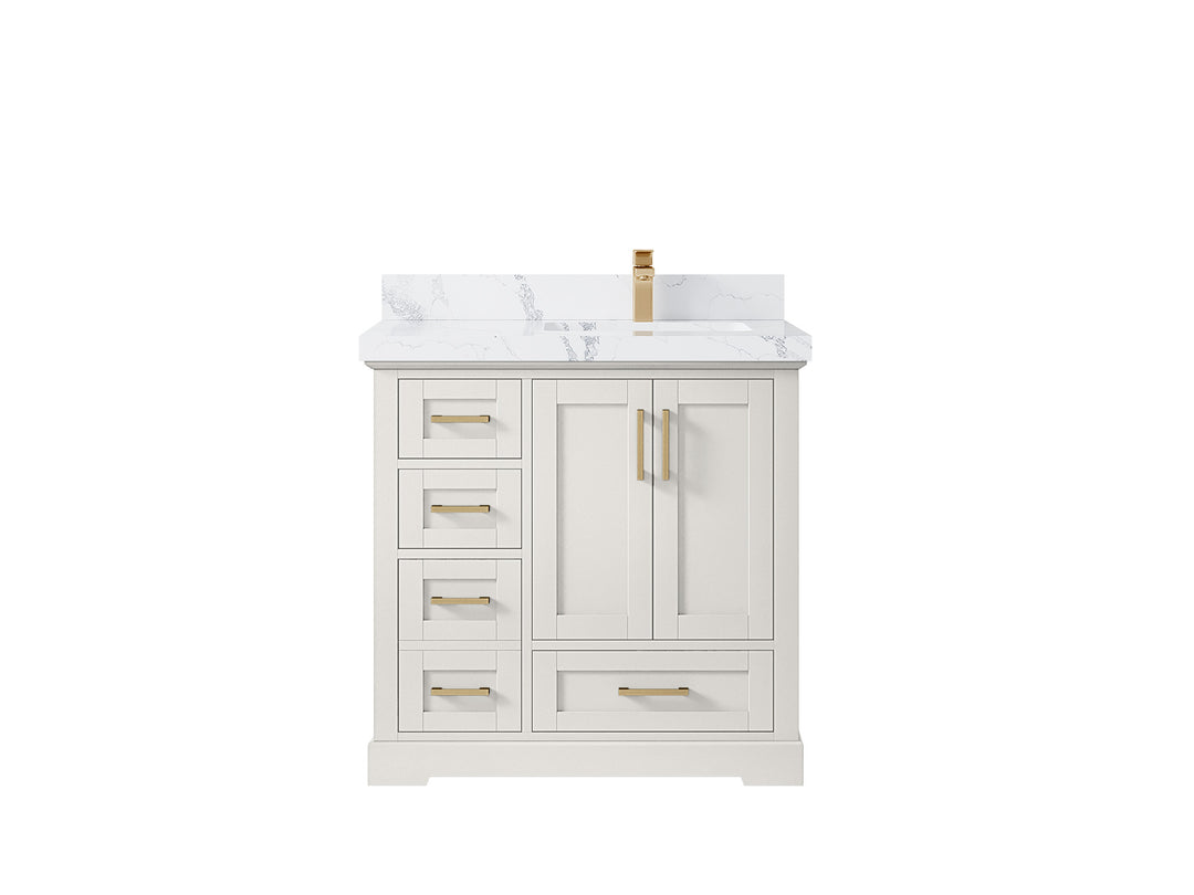 Boston 36 in. W x 22 in. D Single Sink Bathroom Vanity in Alabaster with 2 in Calacatta Poanazzo Countertop