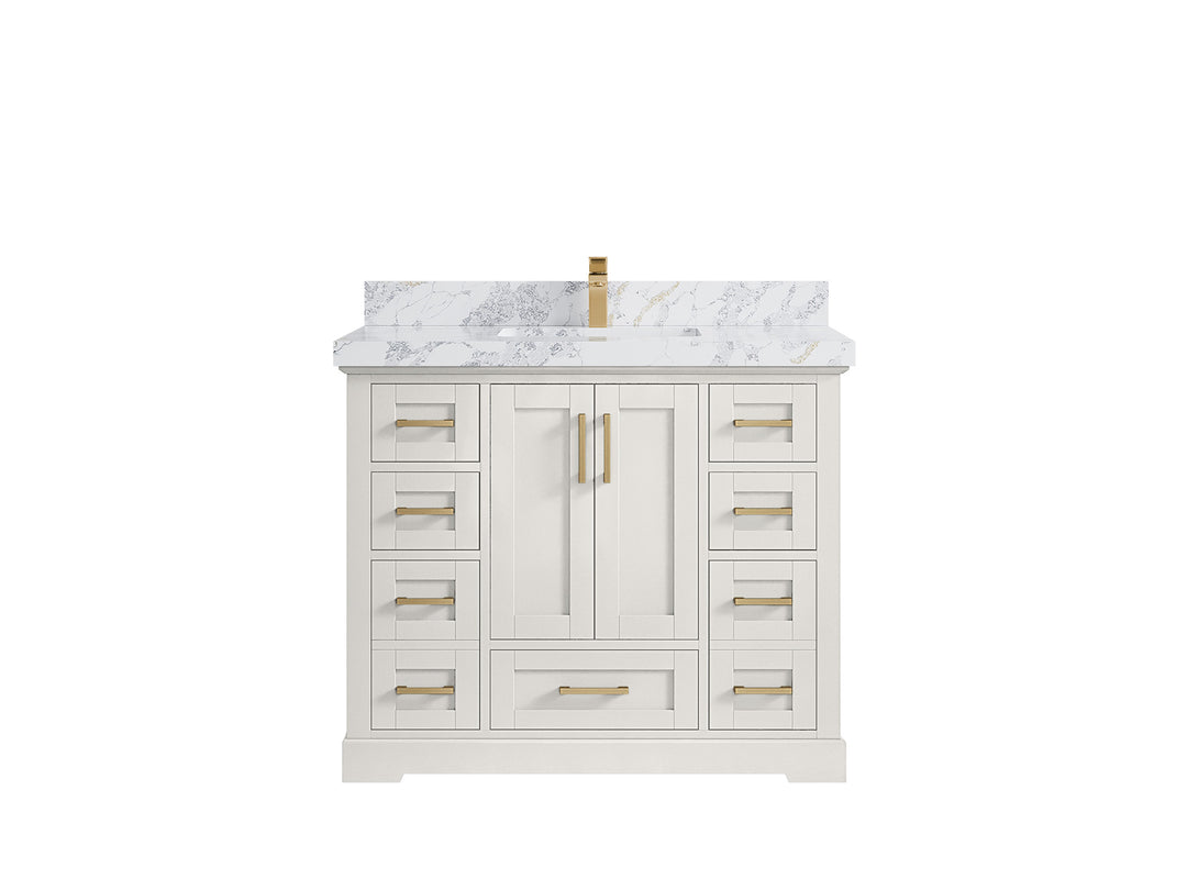 Boston 42 in. W x 22 in. D Single Sink Bathroom Vanity in Alabaster with 2 in Calacatta Poanazzo Countertop
