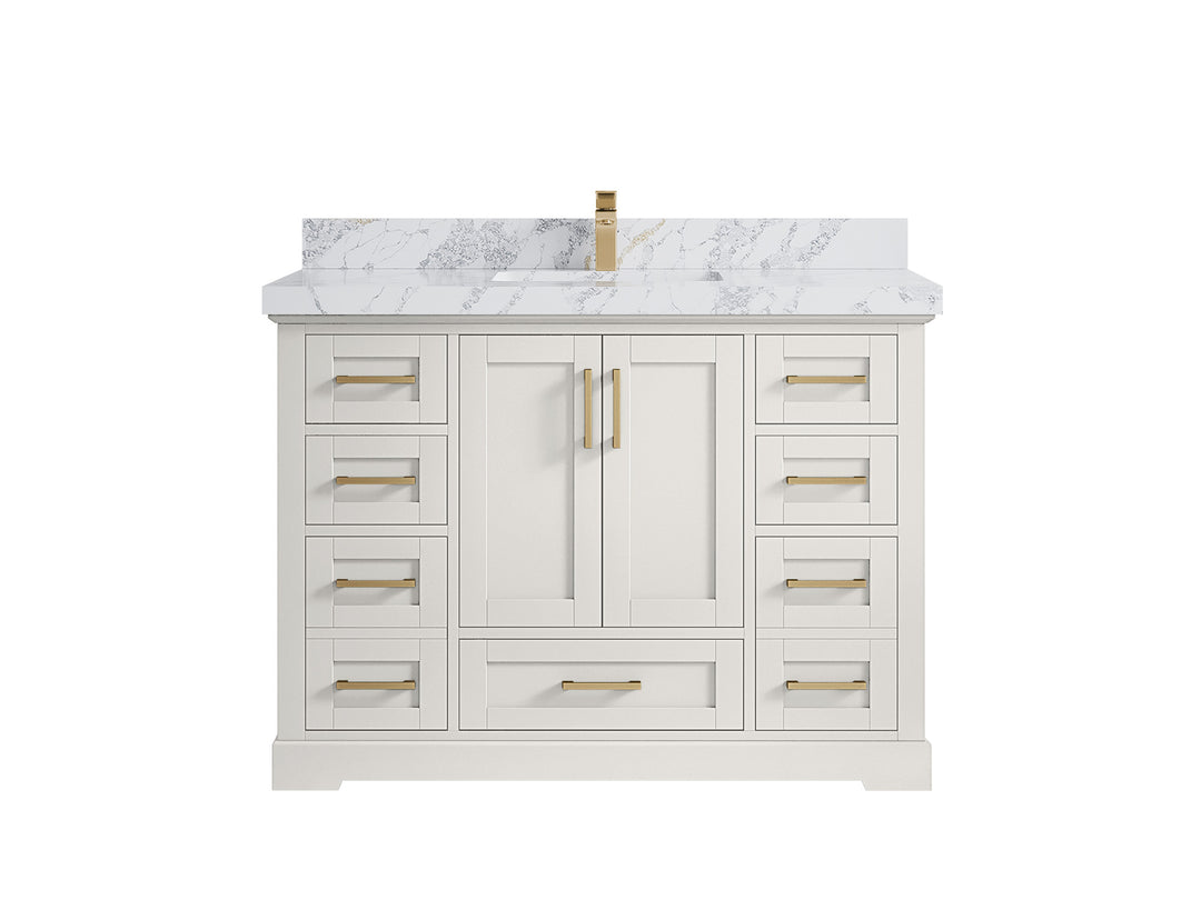 Boston 48 in. W x 22 in. D Single Sink Bathroom Vanity in Alabaster with 2 in Calacatta Poanazzo Countertop