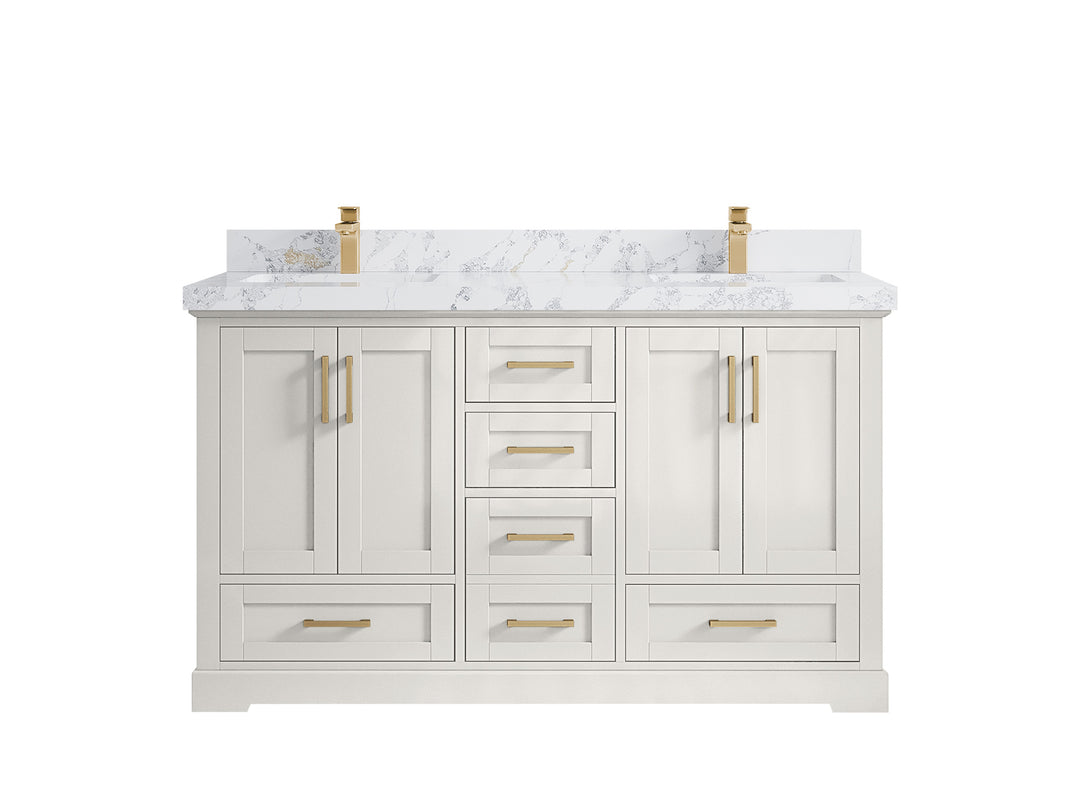 Boston 60 in. W x 22 in. D Double Sink Bathroom Vanity in Alabaster with 2 in Calacatta Poanazzo Countertop