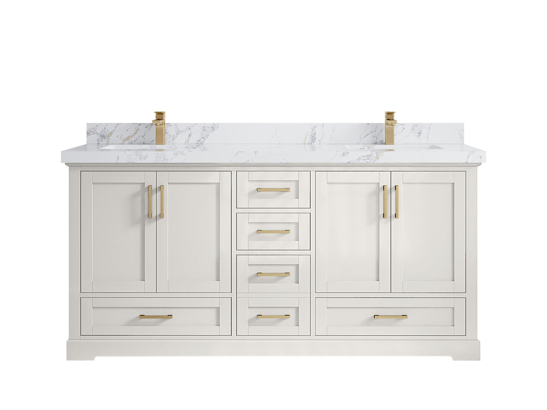 Boston 72 in. W x 22 in. D Double Sink Bathroom Vanity in Alabaster with 2 in Calacatta Poanazzo Countertop