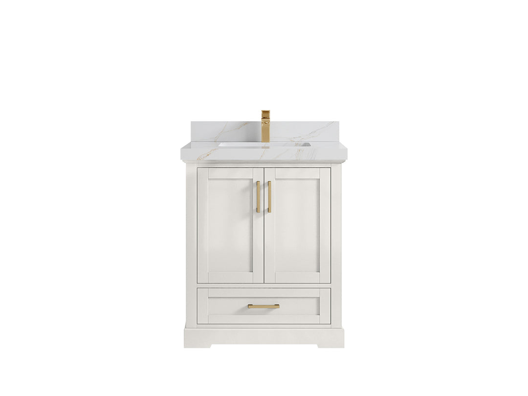 Boston 30 in. W x 22 in. D Single Sink Bathroom Vanity in Alabaster with 2 in Calacatta Sienna Countertop