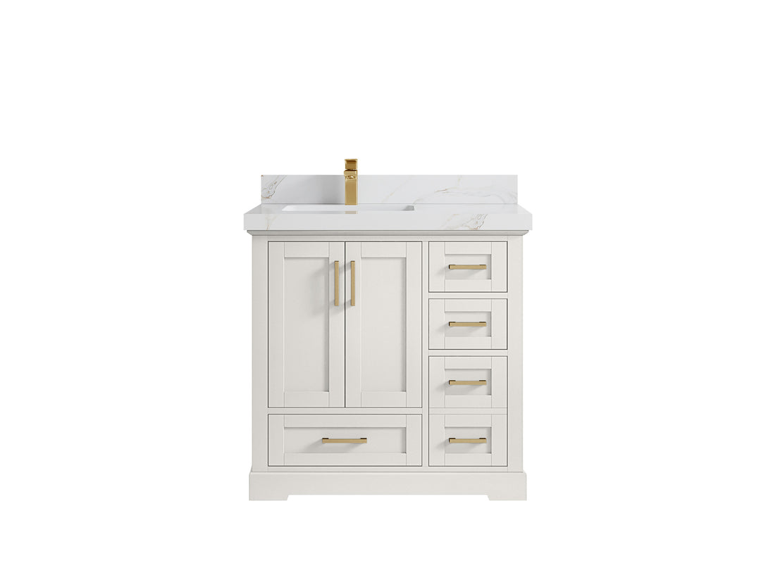 Boston 36 in. W x 22 in. D Single Sink Bathroom Vanity in Alabaster with 2 in Calacatta Sienna Countertop