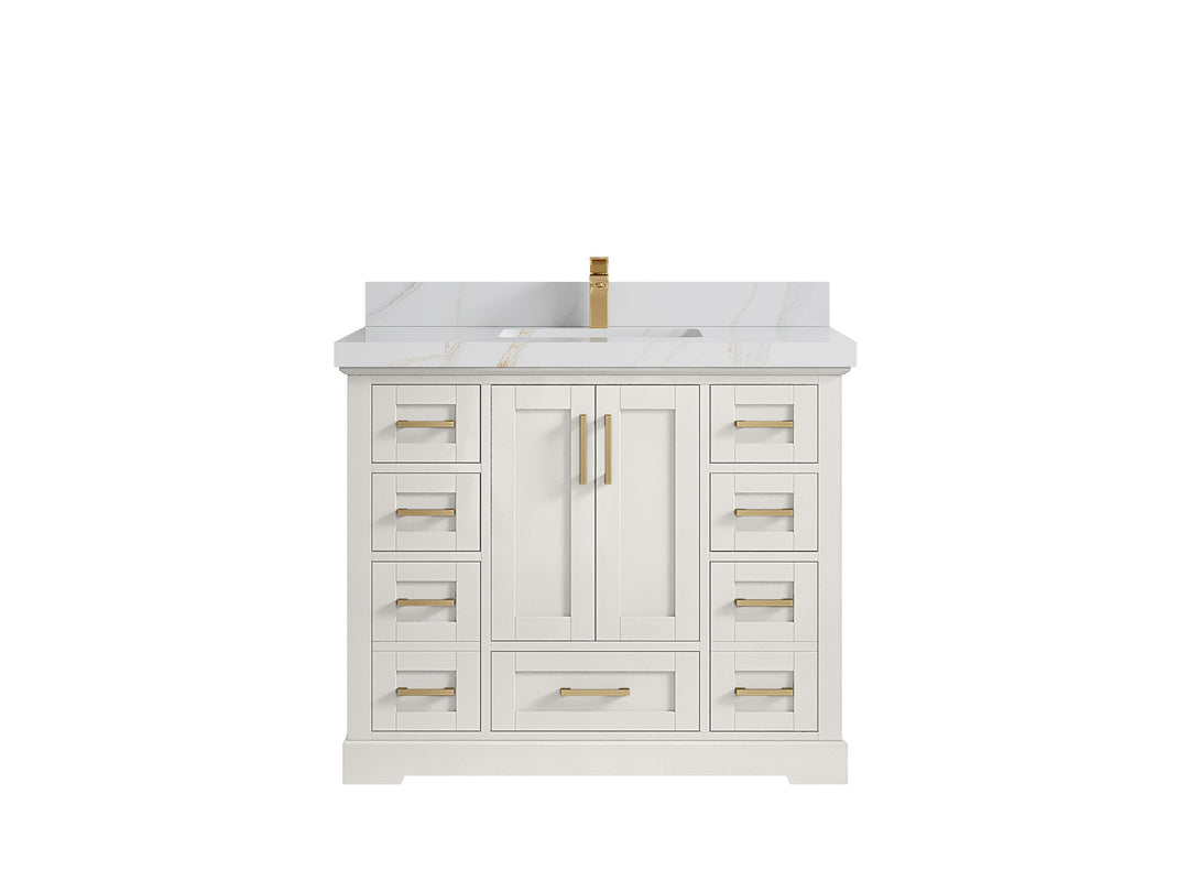 Boston 42 in. W x 22 in. D Single Sink Bathroom Vanity in Alabaster with 2 in Calacatta Sienna Countertop