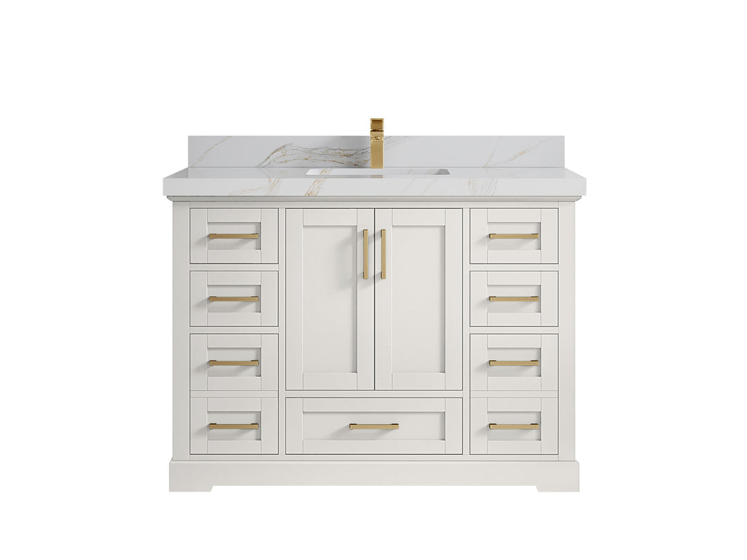 Boston 48 in. W x 22 in. D Single Sink Bathroom Vanity in Alabaster with 2 in Calacatta Sienna Countertop